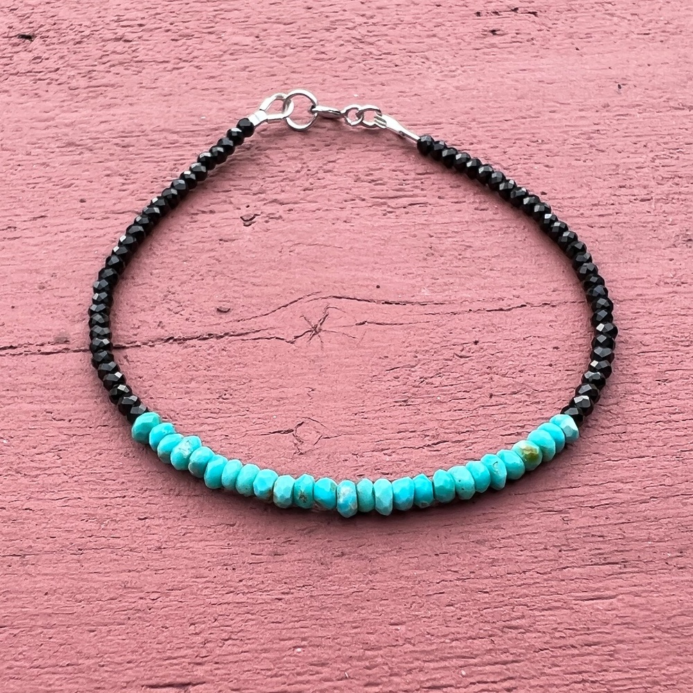 Natural Earth Mined Spinel and Rare Arizona Turquoise Bracelet 14k White Gold